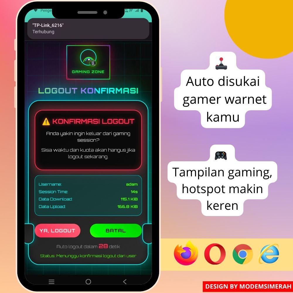 Halaman login hotspot MikroTik tema Free Fire dan PUBG