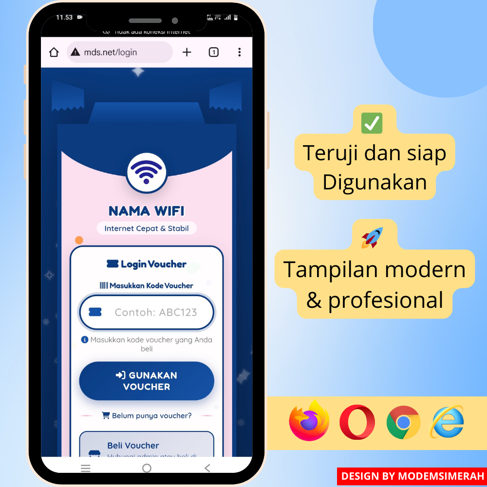 Desain halaman login Mikrotik keren siap pakai untuk WiFi voucher