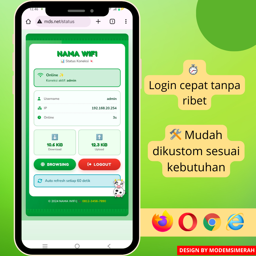 Tampilan login hotspot voucher modern dan responsif