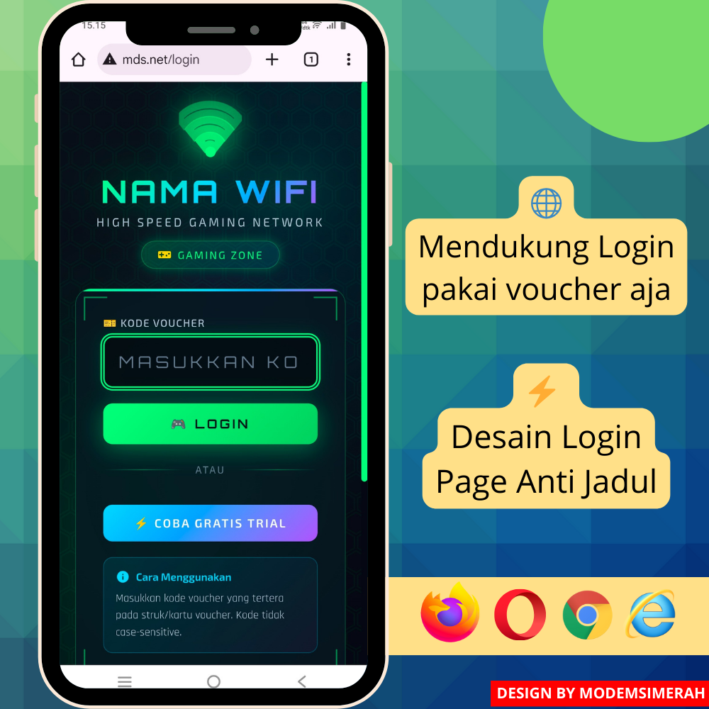 Voucher Template login page voucher WiFi dengan tampilan futuristik