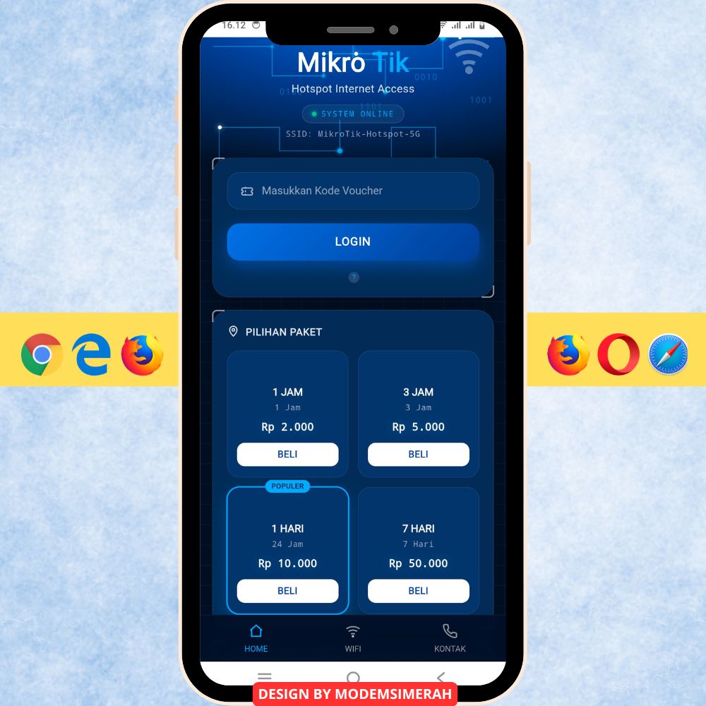 Voucher - Login page MikroTik usaha responsive untuk HP dan desktop